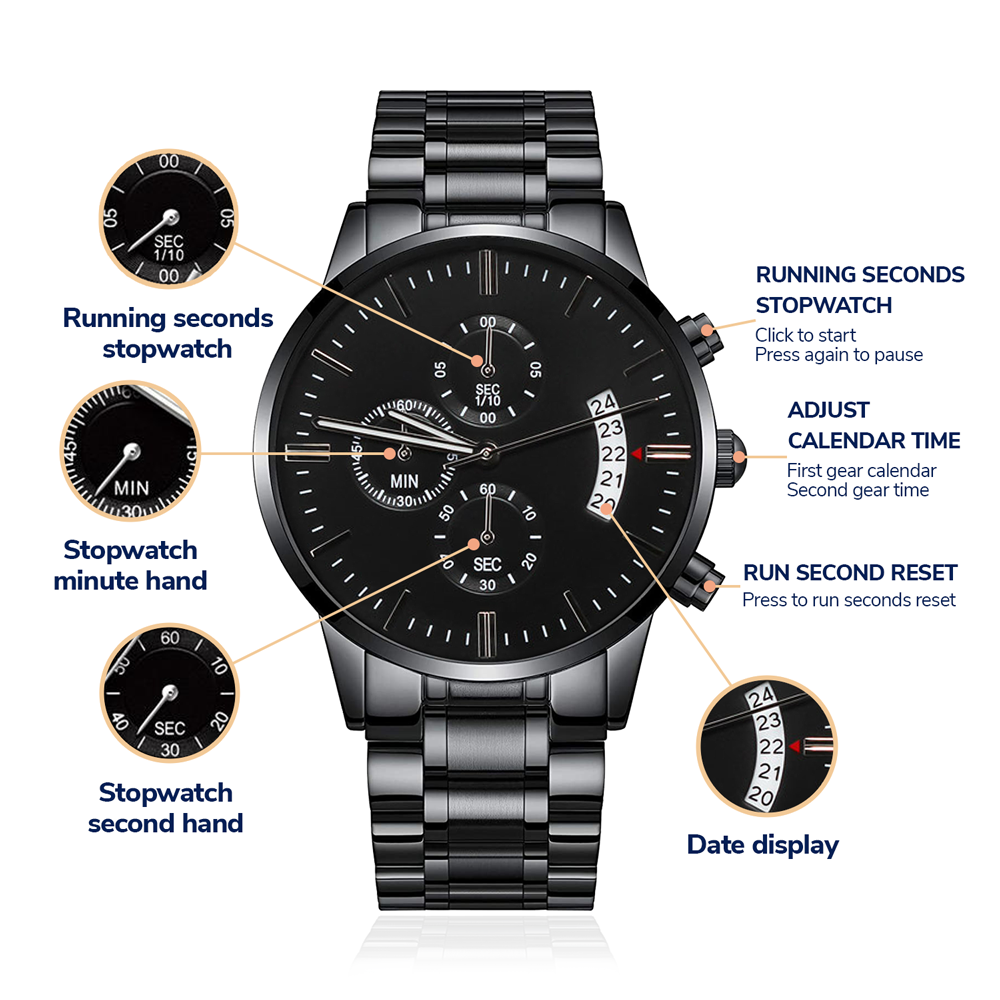 Customizable Engraved Black Chronograph Watch