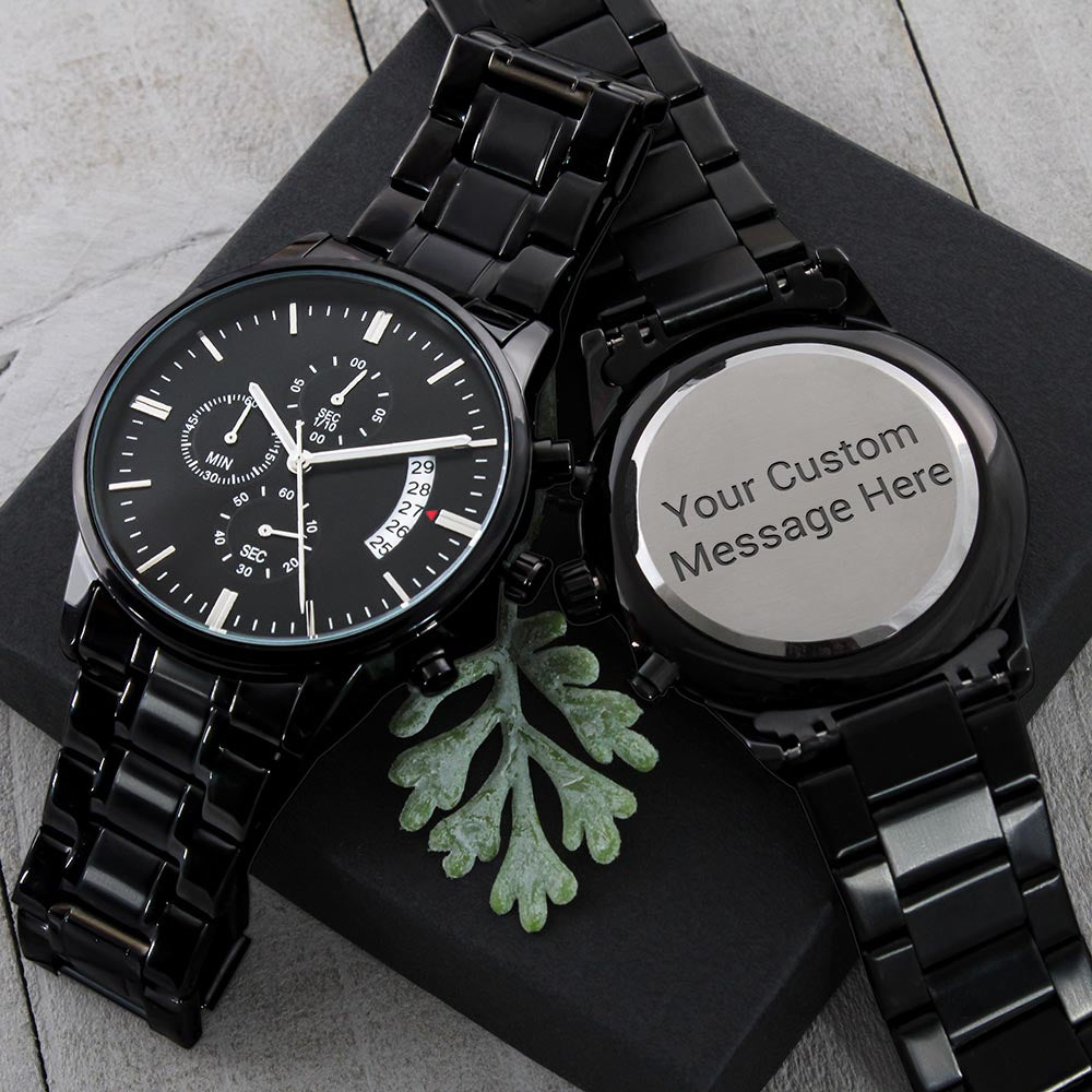 Customizable Engraved Black Chronograph Watch